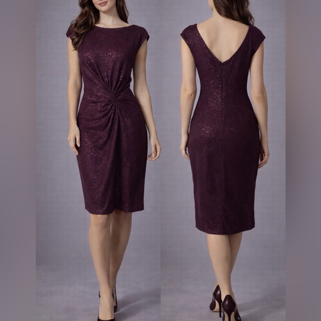 Ralph Lauren Stretch Dress 16 Burgundy Sequin Wedding Party Cruise New Nwot